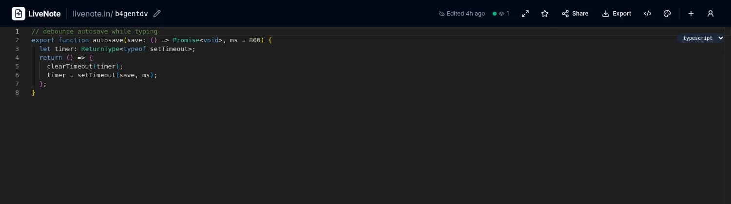 Code mode with TypeScript syntax highlighting